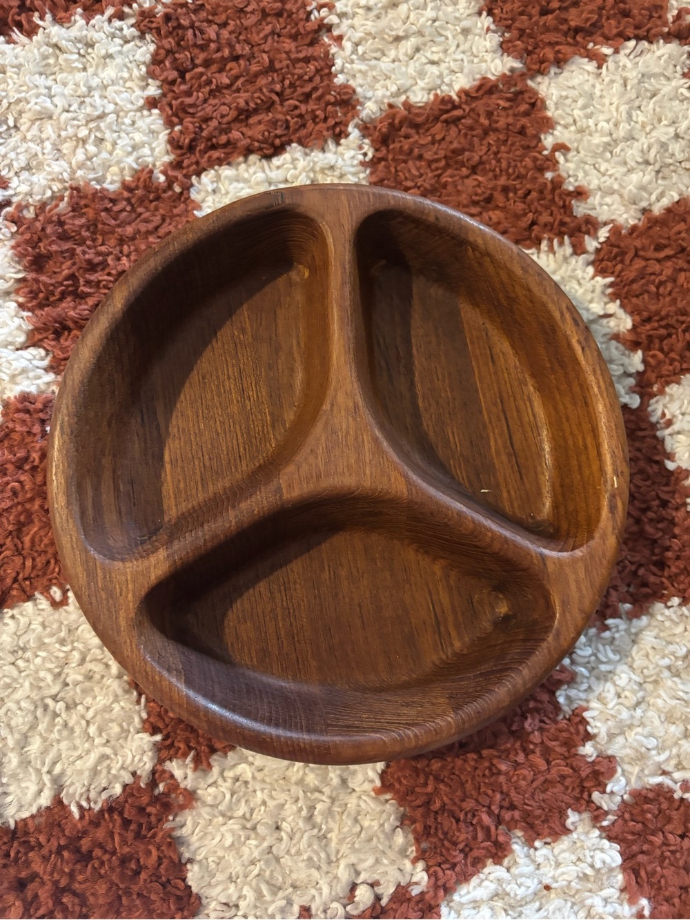 Dansk Round Divided Teak Serving Platter in Rich Brown